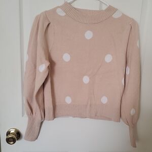 Philosophy Tan and White Polka Dot Sweater